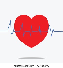 heart rate for life support vector with red heart for health and relationship