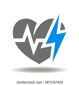 Heart rate lightning icon vector. Medical pain attention symbol. Health danger sign. Cardiac shock, risk illustration.
