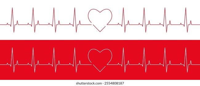 Heart rate line as cardiogram and electrocardiogram, ECG or EKG concept. Wide banner or header with heartbeat frequency, pulse, graph and wave signal.