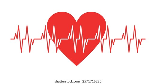 Heart rate line icon with red heart background