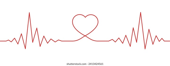 Heart rate line with a heart shape in the meddle. Divider for health and medical concepts. Isolated medical element for your design projects.