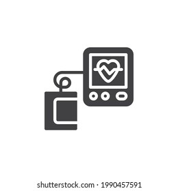 Herzfrequenz, die Vektorsymbol misst. volles Flachzeichen für mobiles Konzept und Webdesign. Symbol für die Herzfrequenz des Monitors für die Glyphe. Symbol, Logo-Abbildung. Vektorgrafik
