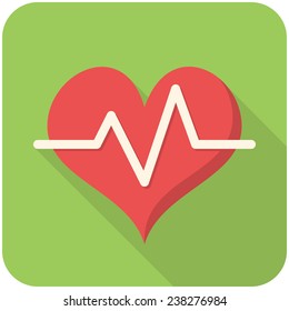 Heart rate, modern flat icon with long shadow