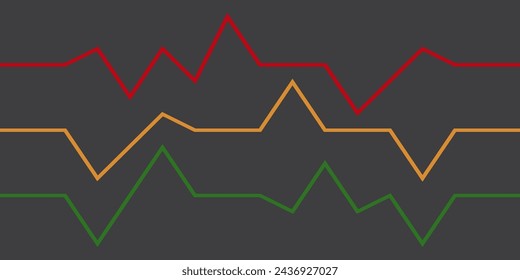 heart rate monitor graphic background, red yellow green. line vector isolated on black background. modern and simple design