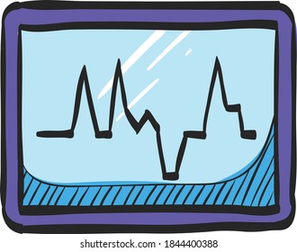 Heart rate monitor icon in color drawing. Medical health care digital surveillance patients critical coma