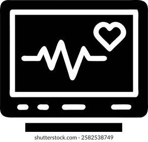 Heart Rate Monitor Icon with Glowing Red Heart – Medical and Fitness Symbol