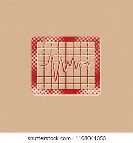 Heart rate monitor icon in halftone style. Grunge background vector illustration.