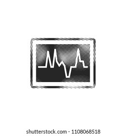 Heart rate monitor icon in halftone style. Black and white monochrome vector illustration.