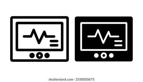 Heart rate monitor Icon set in black filled and line.