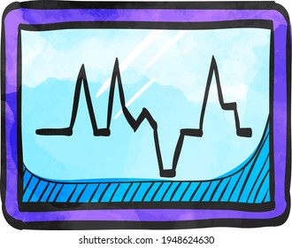 Heart rate monitor icon in watercolor style. 
