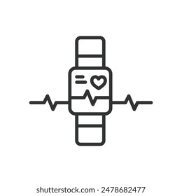 Heart Rate Monitor, in line design. Heart, rate, monitor, pulse, beat, heartbeat, rhythm on white background vector. Heart Rate Monitor editable stroke icon.