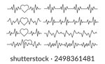 Heart rate monitor line set. Hearts with pulse beat. Vector illustration.