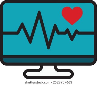Heart rate monitor vector icon illustration. Flat Cartoon Style.