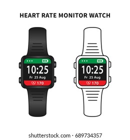 Heart rate monitor watch concept vector illustration. Fitness wristband with heart rate monitoring feature creative concept. Smart watch with pulsometer for sport graphic design isolated.