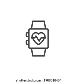 Heart rate monitor wrist band line icon. linear style sign for mobile concept and web design. Smartwatch with heartbeat outline vector icon. Symbol, logo illustration. Vector graphics