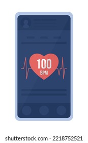 Heart rate monitoring app semi flat color vector object. Editable element. Full sized item on white. Simple cartoon style illustration for web graphic design and animation. Bebas Neue font used