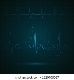 Heart rate on blue display. Heartbeat monitoring. vector