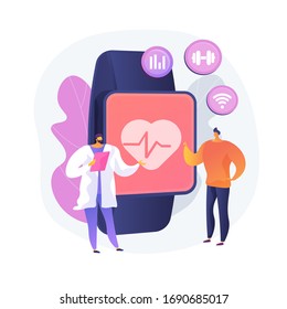 Heart Rate On Smartwatch. Portable Pulse Tracker. Wrist Clock, Watch With Touchscreen, Healthcare App. Fitness Assistant. Gadget For Workout. Vector Isolated Concept Metaphor Illustration.