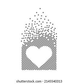 Heart rate pixel dots icon. The health sign pixel is flat-solid. Dissolved and dispersed moving dot art. Integrative and integrative pixel movement. Connecting the modern dots.