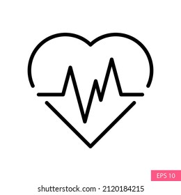 Heart rate pulse or Cardiogram vector icon in line style design for website design, app, UI, isolated on white background. Editable stroke. EPS 10 vector illustration.