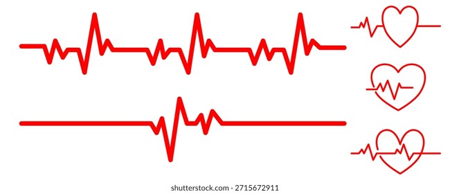 Heart rate pulse graph. Heartbeat icon. ECG, EKG test report. Electrocardiogram line symbol. Heart rhythm sign. Transparent png and vector illustration. 