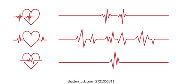 Gráfico de pulso de frecuencia cardíaca. Símbolo de línea de icono de latido. Signo de ritmo cardíaco rojo. ECG, ECG, Electrocardiograma. Ancho de línea editable de Vector