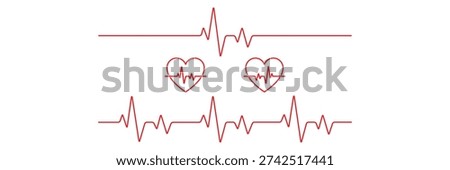 Heart rate pulse graph. Heartbeat icon. ECG, EKG test report. Electrocardiogram red line symbol. Heart rhythm sign.