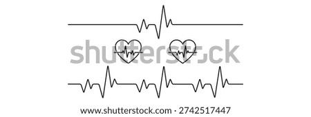 Heart rate pulse graph. Heartbeat icon. ECG, EKG test report. Electrocardiogram black line symbol. Heart rhythm sign. With heart symbol.