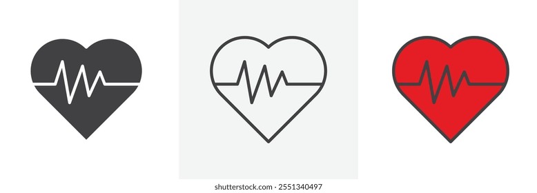 Paquete de iconos de pulso de frecuencia cardíaca. Ilustración vectorial. EPS10