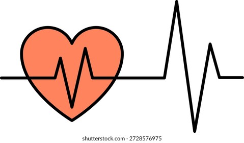 Pulso de ritmo cardíaco con Ilustración vectorial plana de corazón rojo