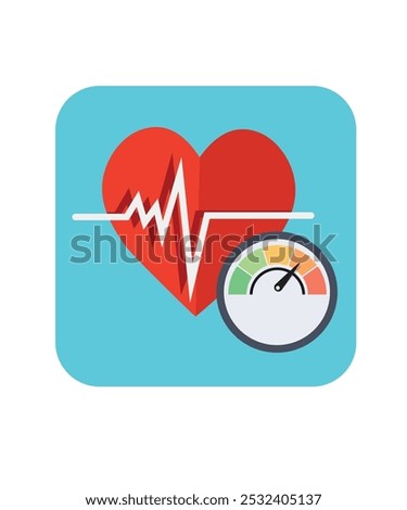 Heart rate and pulse vector design stock illustration. Blood pressure concept with blood pressure meter and heart, vector illustration in flat style