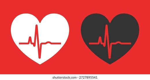 Frecuencia cardíaca. Corazón y pulso. Ilustración vectorial aislada en un fondo rojo.