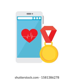 Heart rate and smartphone design, Healthy lifestyle gym fitness bodybuilding bodycare activity exercise and diet theme Vector illustration