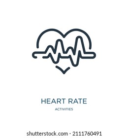 icono de línea delgada de frecuencia cardíaca. tasa, iconos lineales del hospital del concepto de actividades, signo de contorno aislado. Elemento de símbolo de ilustración vectorial para diseño web y aplicaciones.