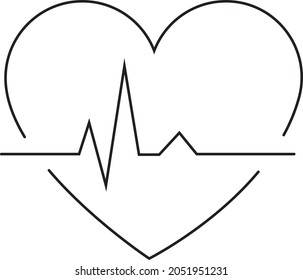 Heart Rate Vector. Black And White. White Background. Line Drawing.