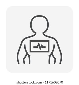 Heart rate vector icon. May called electrocardiogram, ECG or EKG with pulse, line, graph of heartbeat in human body. Cardiology for medical to monitor health, life, blood and cardiac muscle. 64x64 px.