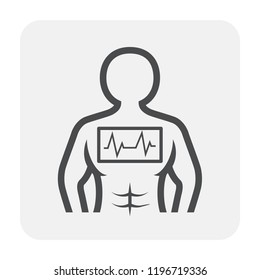 Heart rate vector icon. May called electrocardiogram, ECG or EKG consist of pulse, line, graph of heartbeat in human body. Cardiology for medical to monitor health, life, blood and cardiac muscle.