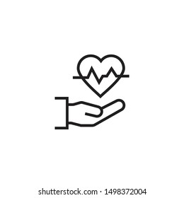 Heart Rate Vector Icon. Heart Pulse Sign, Electrocardiogram Icon. Healthcare And Medical Related Solid Illustration. Trendy Flat Style For Graphic Design, Web Site, UI. EPS10. 