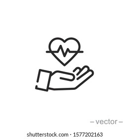 Heart Rate vector icon. Heart Pulse, electrocardiogram sign. Healthcare and medical related solid illsutration. Trendy Flat style for graphic design, Web site, UI. EPS10.
