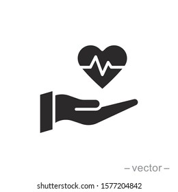 Heart Rate Vector Icon. Heart Pulse, Electrocardiogram Sign. Healthcare And Medical Related Solid Illsutration. Trendy Flat Style For Graphic Design, Web Site, UI. EPS10.