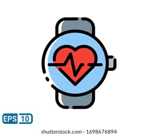 Heart rate wrist monitor filled line style icon isolated on white background. EPS 10 