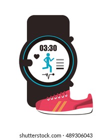 heart rate wrist monitor and sneaker icon 