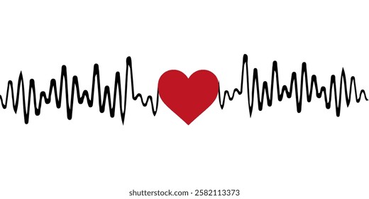 Heart rate,cardiogram icon. Pulse waveform. Heart rythm problems, arrhythmia. Medical illustration. Isolated black and white healthcare vector sign. Hospital reanimation symbol.