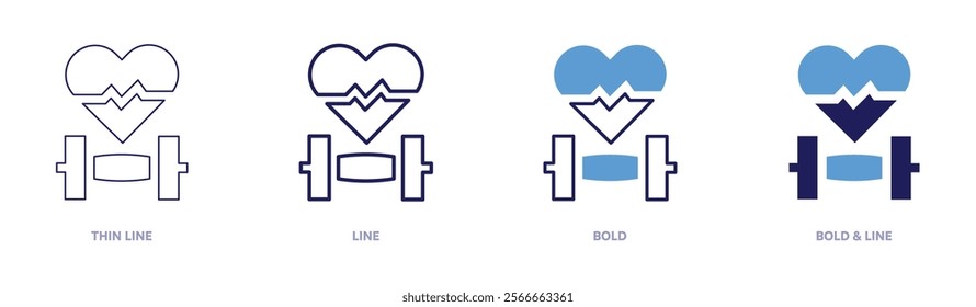 Heart rates icon in 4 different styles. Thin Line, Line, Bold, and Bold Line. Duotone style. Editable stroke.