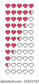 Heart rating icon set. Pixel heart customer review. Vector illustration in flat style