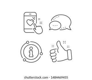 Heart rating line icon. Chat bubble, info sign elements. Feedback phone sign. Customer satisfaction symbol. Linear heart rating outline icon. Information bubble. Vector