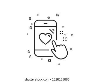 Heart rating line icon. Feedback phone sign. Customer satisfaction symbol. Geometric shapes. Random cross elements. Linear Heart rating icon design. Vector