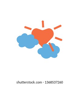Heart with rays and clouds. Vector illustration