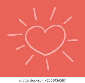 Heart with rays like the sun color. Clip art hand draw illustration.