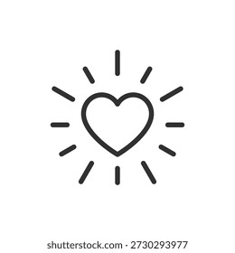 Corazón con rayos, icono lineal. Amor, emoción y sentimiento positivo. Línea con trazo editable.